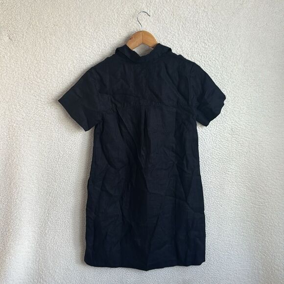 Madewell V Neck Mini Dress 100% Linen‎ Womens XXS Black - Picture 3 of 8